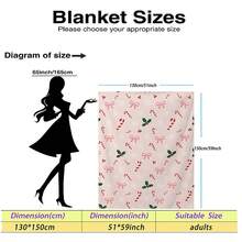 1pc Sweet Pink Christmas Bow Candy Cane Digital Print Flannel Blanket - Modern Style, Soft Polyester Knitted Fabric Comfortable For All Seasons, Multi-Purpose, Suitable For Sofa, Bed, Travel, Camping, Chair, Gift Blanket - Baby Pink - View 14