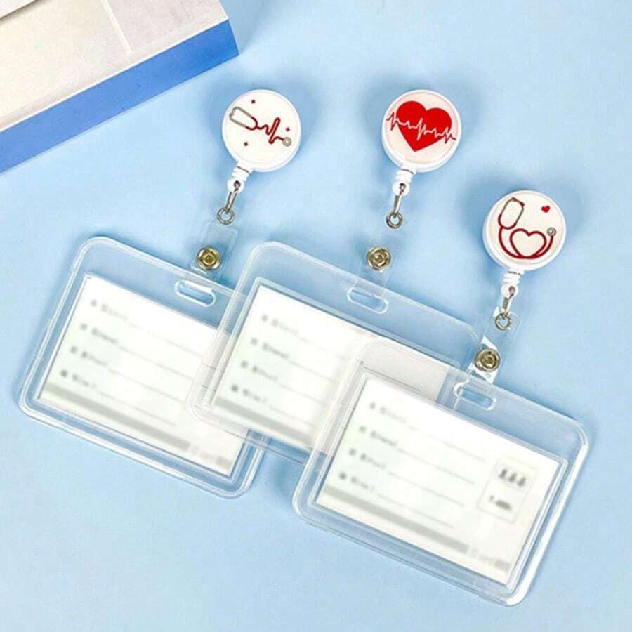 1 Set Doctor/Nurse Transparent Badge Card Holder, Retractable Badge Reel, Medical Element ID Card Clip - Multicolor - View 1