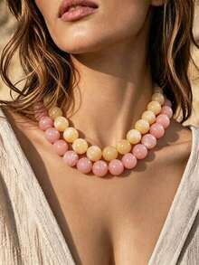 1 pieza Collar de cuentas bohemio con patrón de mármol exagerado, grueso y apilable, adecuado para vacaciones - Collar degradado multicolor vintage - Ver 16