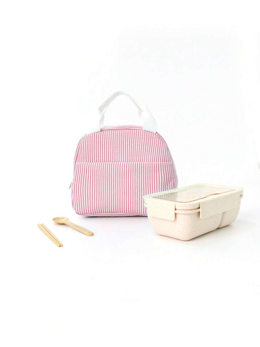 1pc Insulated Lunch Bag With Handle, Portable Small Food Cooler Storage Bag For Work, Office, Travel, Picnic And Daily Meal Prep (Note: Lunch Box And Utensils In The Image Are Not Included, For Reference Only) - Hot Pink - View 1