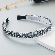 1pc Korean Style Fashion Solid Color Crystal Thin Rim Headband Elegant Beautiful Fairy Hair Accessory Suitable For Girls Daily Wear - FG428-b-silver - View 3