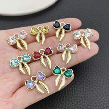 5/10 buah Liontin Pita Bentuk Hati dan Pita Berlian Imitasi untuk Pembuatan Perhiasan Gelang, Anting, Kalung, dan Aksesoris Kerajinan Tangan DIY - MultiWarna - View 2