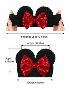 Disney 1PC Minnie Mouse Bow Headband, Black Plush Ears With Red Sequin Bow, Cute Party Accessory For Women And Girls - Multicolor - View 3