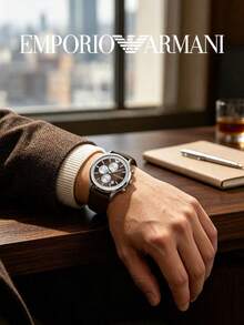 Armani Men's Renato Series Quartz Chronograph Watch, Brown Dial, Genuine Brown Leather Strap, 50m Water Resistant, Date Display, AR11490 - Silver - View 4