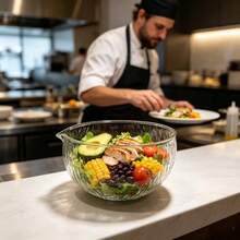 Ribbed Glass Mixing Bowl With Spout, Clear Transparent Glass Bowl For Salad Beverage Dessert. - White - View 10