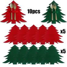 10pcs/Set Christmas Tree Shaped Cutlery Holder, Flat Tableware Storage Organizer, Decorative Tableware Holder For Holiday Table Decor And Table Setting, Christmas Gift Set (No Cutlery Included) - Multicolor - View 13