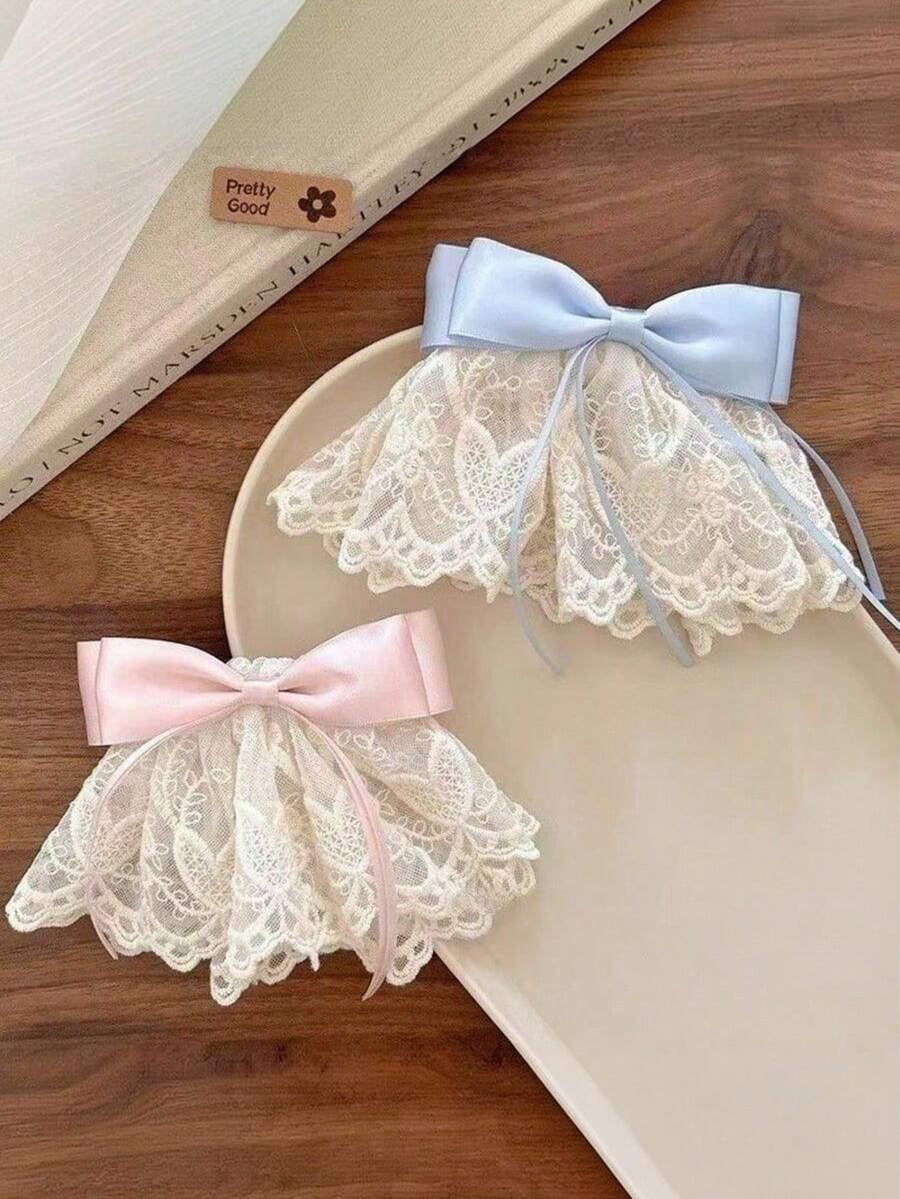 1pc Lace Bow Hair Clip For Girls, Large Size Sweet Princess Half-Up Hair Clip, Elegant Ponytail Daily Wear Hair Accessory - Multicolor - View 1