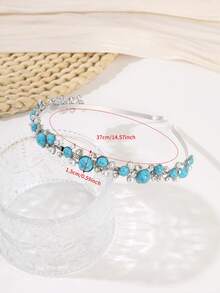 1pc Fashion Elegant Pearl Rhinestone Turquoise Alloy Headband Hair Accessory For Women, Suitable For Daily Wear, Autumn/Winter Party Outfit, New Year Gift For Friends - Multicolor - View 4