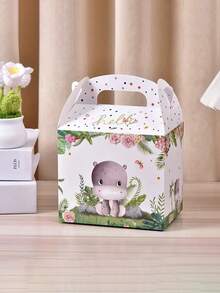 12/8/1pc Jungle Animal Theme Birthday Party Gift Boxes, Monkey, Lion, Hippo, Giraffe, Zebra, Elephant Print Paper Bags, Birthday Party Return Gifts Favor Boxes - Multiple Styles - View 9