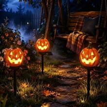 1pc Solar Powered Pumpkin Light, LED Outdoor Realistic Pumpkin Garden Stake Light, Weather-Resistant Warm Light Decoration, Auto On/Off, Suitable For Yard Garden Lawn Path Patio Backyard, Halloween Holiday Home Decor And Festival Gift - Pumpkin Ground Stake Light - View 6