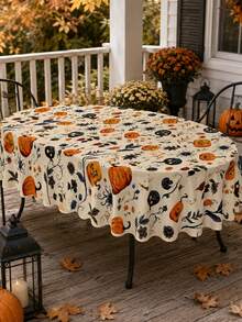 1pc Vintage Botanical Halloween Polyester Tablecloth, Pumpkin, Dark Floral, Autumn Leaf & Spooky Pattern Rectangular Table Cover For Halloween Party, Fall Gathering, Thanksgiving And Home Decor - Multicolor - View 14