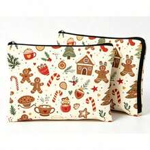 Women's Christmas Gingerbread Cookie Makeup Bag - Holiday Themed Makeup Bag, Baking Themed Design, Large Capacity Travel Storage Bag, Personal Daily Shopping Bag, Christmas Candy Themed Women's Gift, Gift For Friends, Holiday Gift - Multicolor - View 9