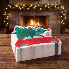 20/40/60pcs Vintage Red Car Christmas Tree Disposable Paper Napkins, Merry Christmas Winter Holiday Dinner Cocktail Napkins, Christmas Party Tableware Decor, Suitable For Home Winter Holiday Celebrations - Christmas Tree - View 6