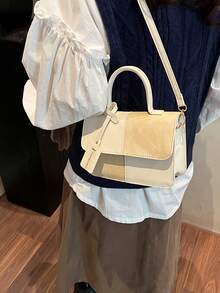 新款時尚極簡格紋拼接女款手提包、單肩包、斜挎包，適合日常、上班、休閒、通勤，適合節日送禮 - 白色 - 查看 8