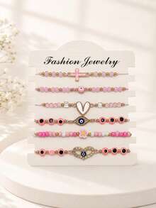 Women's Colorful Beaded Pendant Bracelet, Evil Eye, Cross, Heart, Flower And Christmas Designs, Fashionable Jewelry Accessory For Daily Wear - Multicolor - View 17