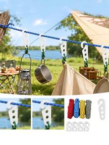 7pcs Set, 10m/393.7in Nylon Rope + 6 Hooks, For Fixing And Dragging Items, Camping Accessories, Indoor/Outdoor Clothesline, Random Rope Color, Clothesline, Clothesline - View 9