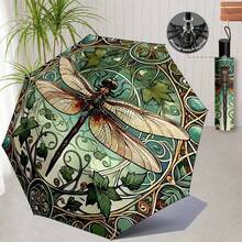 New Animal Print Pattern Umbrella, Peacock, Dragonfly, Dog, Butterfly Print Pattern Sun And Rain Umbrella, Outdoor Travel Sunshade Umbrella, Dual-Use Lightweight And Portable, Gift For Nature And Animal Lovers, Gift Umbrella, Decorative Umbrella. - Black - View 7
