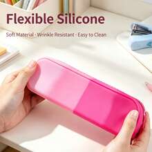 Silicone Makeup Brush Pencil Case, Waterproof Easy-To-Clean Pencil Holder, Large Capacity Durable Zipper Stationery Storage Bag, Suitable For School, Office And Travel, Holiday Gift - Multicolor - View 4