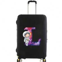 Elastic Luggage Cover, Cute Astronaut Galaxy Initial Print, Black Scratch-Resistant Luggage Protector, Travel Accessory, Luggage Not Included - Black - View 40