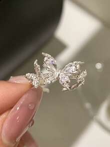 1pc Elegant Exquisite Cubic Zirconia Butterfly Decor Single Ring Suitable For Women Party Casual Wear - Silver - View 1