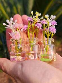 6pcs/1pc/Set Random Style Cute Vase Decor Set, Stress Relief Mini Desktop Ornaments, Computer Monitor, Office Space Back To School Decoration, Home Decor, Home Accessories, Office Decor, Stationery Supplies, Office And School Use - Random Style - View 3