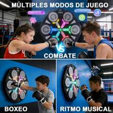 Máquina de boxeo de música, entrenador de boxeo de batalla para dos jugadores con luces de ritmo y Bluetooth y montado en la pared, divertido juguete de sonido, regalo para niños, adultos, hogar - Negro - Ver 7