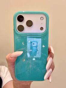 Mint Green Line Star Moon Lily Flower Phone Case Compatible With Apple 18 Pro Max/ 18 Pro, Korean Ins Style Aesthetic, 16/15 Niche Creative Premium Full Coverage Anti-Drop - Mint Green - View 3