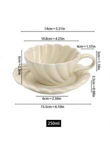 1 buah Cangkir Kopi dan Piring Keramik Motif Renda Kerang Antik, Cangkir Keramik yang Sangat Menarik, Set Teh Hadiah untuk Minum Teh Sore di Rumah - MultiWarna - View 5