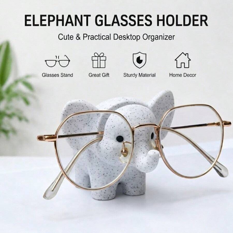 1pc Elephant Glasses Holder Miniature Model 3D Printed Marble Texture Animal Glasses Stand Home Office Desktop Storage Decor Christmas And Halloween Gift - Elephant Eyeglass Holder - View 1