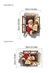 mama look 1pc, Multi-Style, Christmas Decorative Wall Sticker, Creative Christmas House Pattern, Open Window Santa Claus Merry Christmas Wall Sticker, PVC Self-Adhesive Removable, Christmas Atmosphere Sticker, Suitable For Bedroom, Living Room, Study, Home Wall Decoration, Toilet Sticker Decoration, Modern Minimalist/Christmas Style - Multiple Styles - View 10