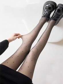 1pc Women's Black Sheer Polka Dot Tights, Medium Thickness, Soft Elastic Knit, Vintage Elegant Leg Accessory, Suitable For Autumn/Winter Daily Wear, 5-15℃ - Multicolor - View 3