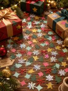 100pcs Christmas Table Confetti, Mixed Christmas Tree, Snowflake, Star And Bow Shapes, Suitable For Christmas Dinner Party Table Decoration - Christmas Confetti - View 7