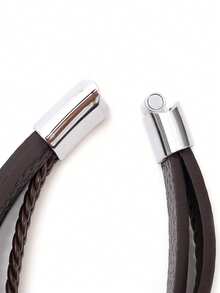 1pc Stainless Steel LOVE Leather Bracelet, Minimalist Multi-Layer Handmade Woven Bangle, Fashion Street Style Accessory - Love - View 9