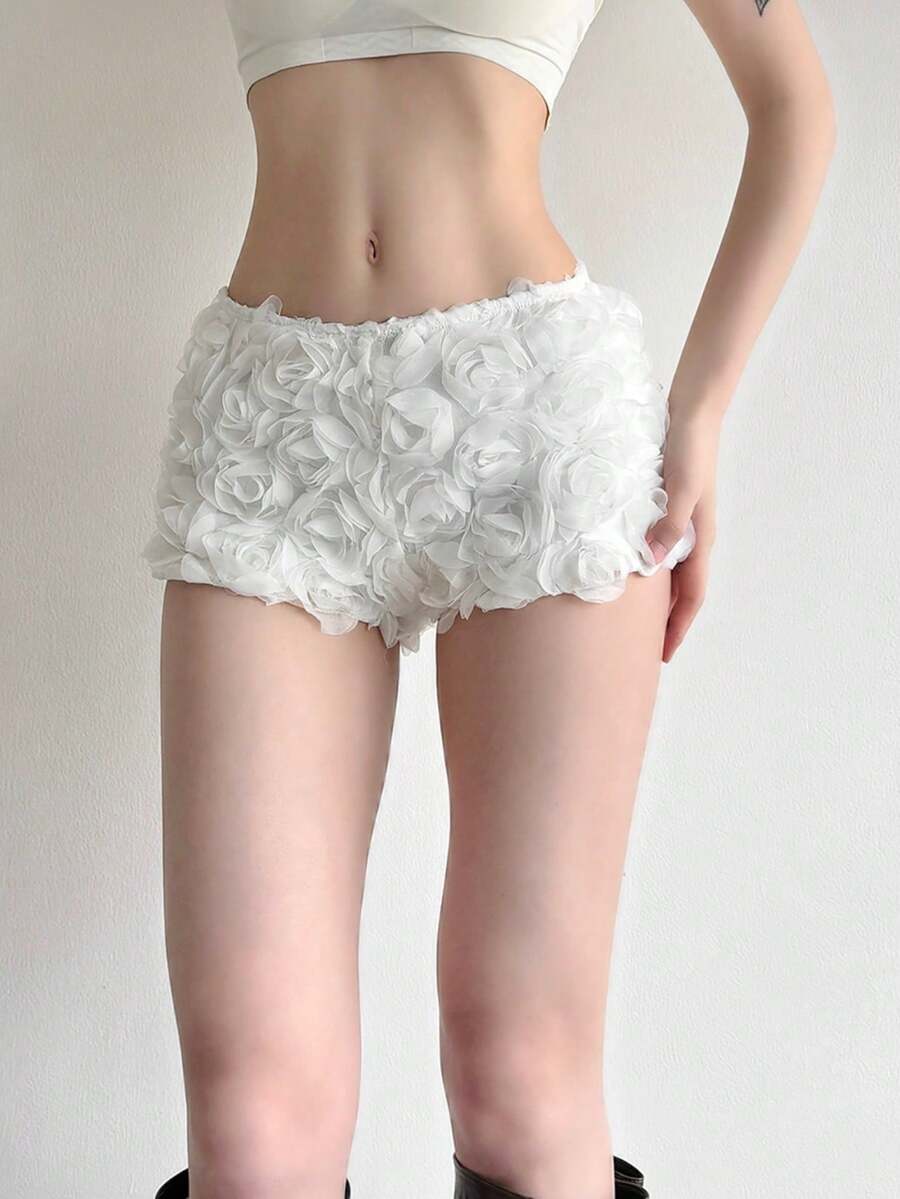 Top Dazzle Women's White Floral Mini Shorts, Glamorous Knit Fabric Straight Leg, Slight Stretch, Create Fashionable Look - White - View 1
