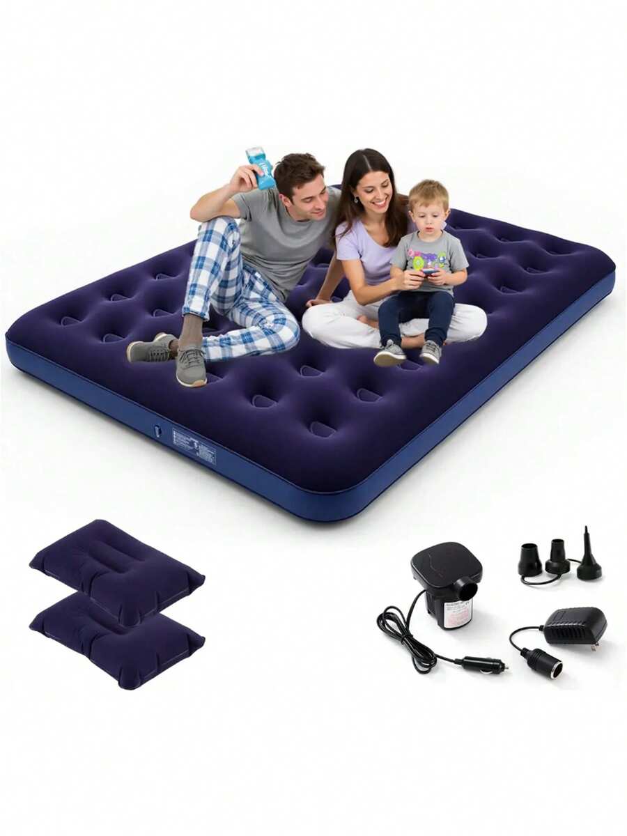Double Inflatable Camping Air Mattress With Pump - Royal Blue - View 1