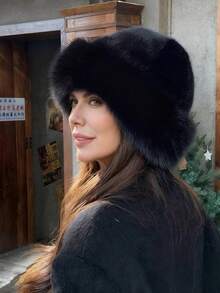 1pc Women's Plush Winter Hat, European American Korean Style Warm Headwear, Solid Color Cute Versatile, Thickened Design, Suitable For Winter Outfits - White - View 3