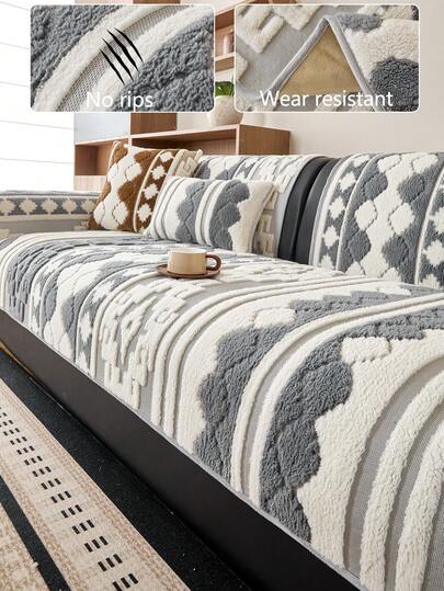 1pc Autumn/Winter Thickened Plush Warm Comfortable Soft Fleece Sofa Cushion Cover, Modern Minimalist Non-Slip Sofa Seat Cover, Room Decor, Machine Washable Hand Washable Sofa Cover Cloth, Fashion Soft Non-Fading Non-Shedding Bedroom Decor Pet-Friendly Protective Cover, Adjustable Corner Sofa Cover Suitable For Bedroom, Office, Living Room Combination Furniture, L-Shaped Sofa And 1234 Seat Sofa Cover