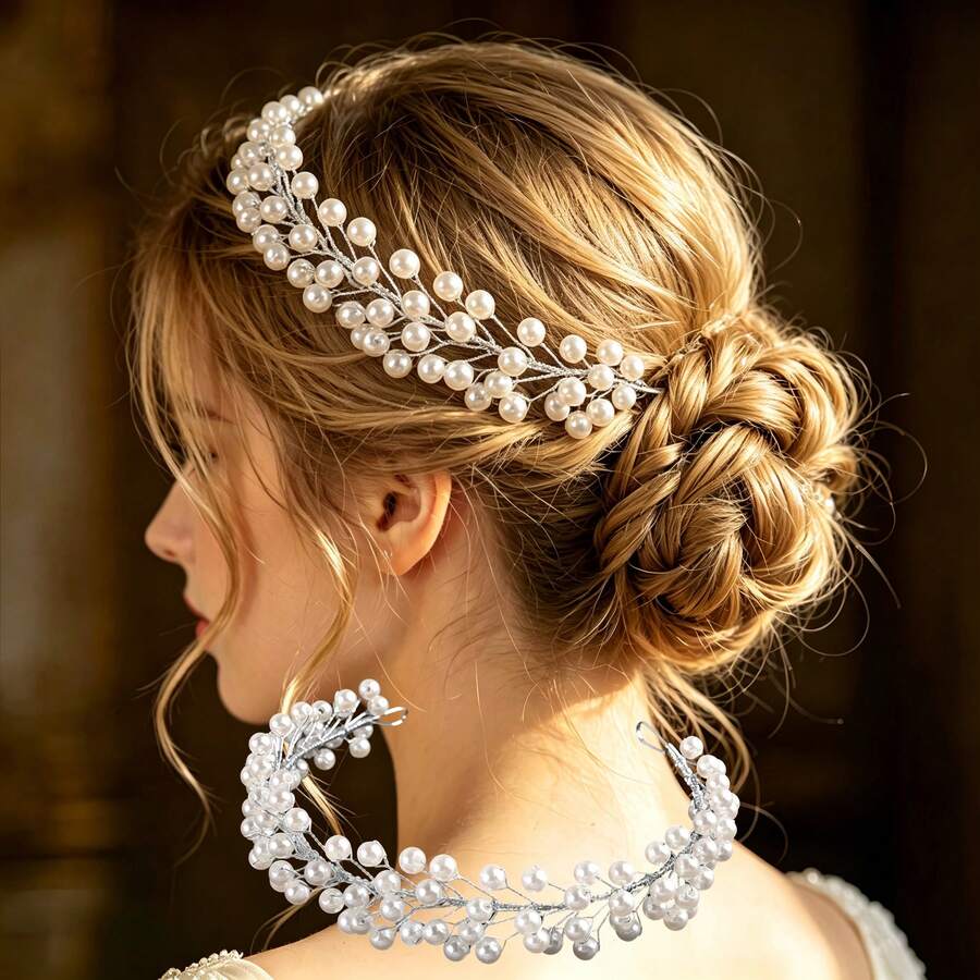 1pc Women's Elegant Handmade Crystal Headband Hair Hoop Bridal Headpiece Suitable For Wedding Party Gift - White - View 1