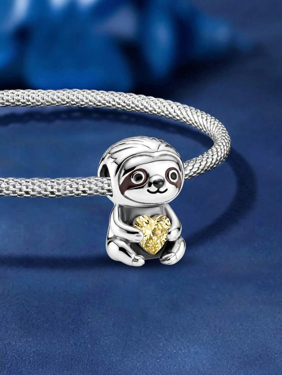 1pc Heart-Shaped Sloth Bead, Suitable For Bracelet, Bangle DIY Jewelry Making And Daily Decoration, Women And Girls Jewelry Accessories - Style 10 - View 1