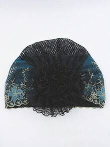 1pc Women's Spring/Summer Elegant Fashion Lace Mesh Gold Thread Embroidered Floral Patchwork Adjustable Size Decorative Hair Wrap Headscarf Hat Hair Cap Breathable Versatile For Outdoor Travel, Party, Shopping - Multicolor - View 10