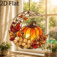 1PC Harvest Moon Pumpkin Flower Acrylic Sun Catcher (2D Flat), Suitable For Autumn, Halloween, Thanksgiving, Home Decor, Autumn Window Hanging Gift, Rustic Style Decoration - Pumpkin Flower Acrylic Sun Catcher (2D Flat) - View 5