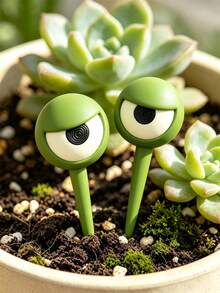 Funny Angry Face Potted Plant Eyes Decor, 3D Garden Miniature Ornament, 3D Plant Stake, Fun Flower Pot Decoration, Perfect Christmas New Year Gift - Multiple Styles - View 2