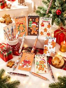 1set, Gingerbread Man Pen And Notebook For Christmas Gift, Gingerbread And Christmas Tree Patterns Gift Packs, Suitable For Xmas Party Suppleis, For Christmas Party Gifts, Gingerbread Themed Events And Classroom Rewards - Gingerbread Man Notebook and Pen Set - View 9