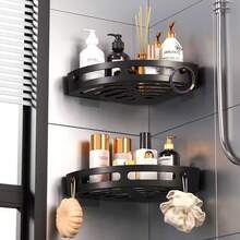 Wall-Mounted Bathroom Corner Shelf, Space-Saving Triangular Corner Shelf, Plastic Shower Rack, Bathroom Kitchen Triangular Shelf, Bathroom Storage Rack, Wall-Mounted Lightweight Plastic Corner Shelf - No Drilling Or Adhesive Required. Bathroom Storage Rack - Black 1pc - View 3