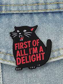"First Of All I'm A Delight" Sassy Black Cat Enamel Brooch, Meme Lapel Pin Badge For Backpack Jacket Decor - Black - View 4