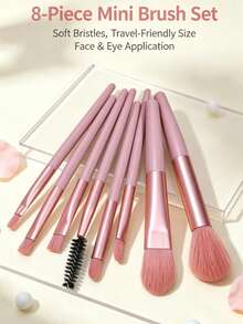 Pink Mini 8pcs Makeup Brush Set Travel Portable Face Eye Makeup Brushes For Beginners - Multicolor - View 8