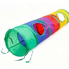 Foldable Cat Tunnel With Interactive Toy Ball - Tear-Resistant, Washable Orange-Yellow Gradient Color, Suitable For Indoor Kittens And Small Pets - Durable Polyester Tube - Multicolor - View 8