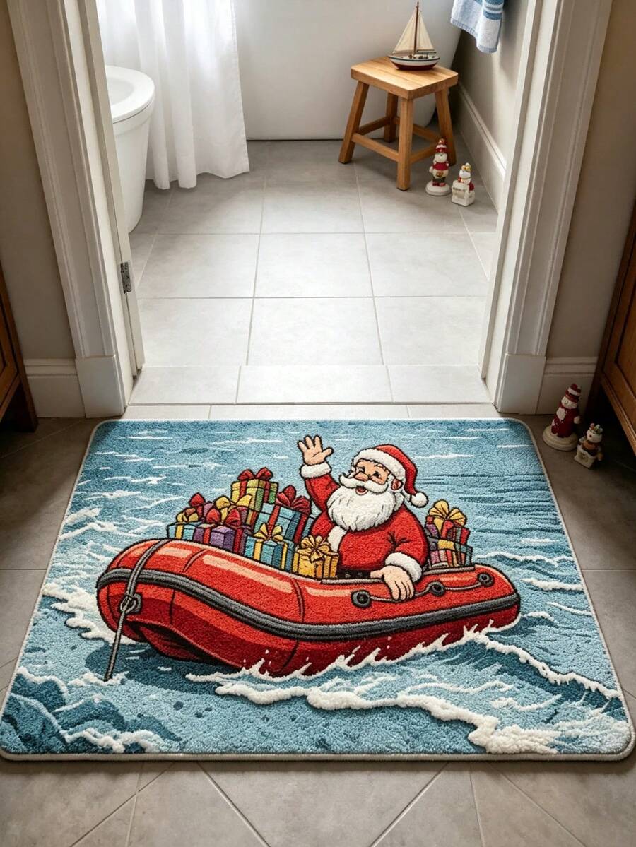 1pc Santa Claus Kayak Gift Decoration Doormat, Entry Mat, Door Mat, Small Rug, Welcome Mat, Carpet, Kitchen Rug, Home Decor, Front Door Mat, Area Rug, Area Carpet - Multicolor - View 1