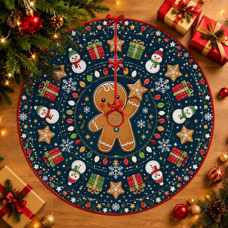 1 buah Alas Pohon Natal Motif Manusia Kue Jahe Kartun Biru Tua, Dekorasi Liburan Warna Elegan, 5 Ukuran, Hadiah Liburan Unisex, Cocok Untuk Dekorasi Natal di Rumah dan Pesta - Manusia Kue Jahe Kartun Biru Tua - View 1