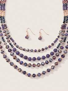 Valisandre 1 Pc Elegant Luxurious Purple Multilayer Necklace Set - Multicolor - View 6